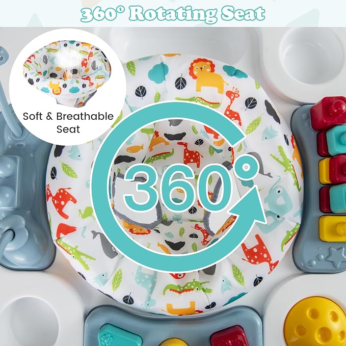 HONEY JOY Baby Bouncer Activity Center, 6-in-1 Infant Jumper & Standing Play Table w/ 360° Rotary Seat, 5 Toys, 3 Adjustable Heights, Music & Sounds, Activity Center for Babies(Blue)