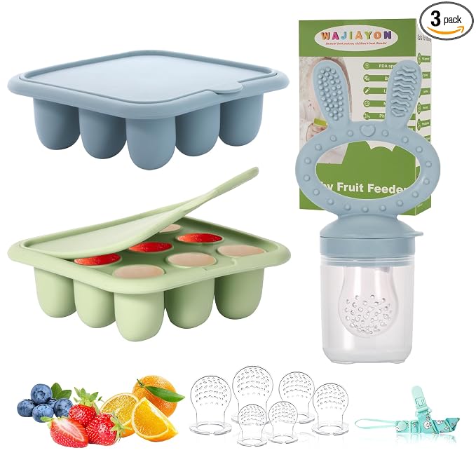 Baby Breastmilk Popsicle Molds & Baby Fruit Feeder (3 Pack), Baby Food Freezer Tray Storage Containers, Silicone Teething Pacifier Feeder and Teether for Babies,Baby Feeder - Green