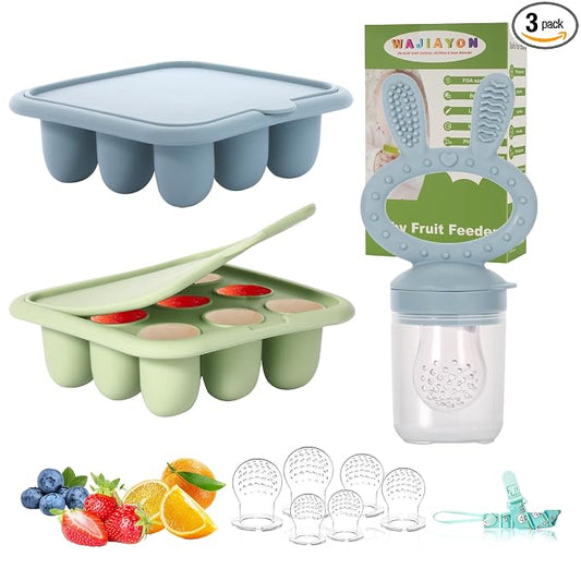 Baby Breastmilk Popsicle Molds & Baby Fruit Feeder (3 Pack), Baby Food Freezer Tray Storage Containers, Silicone Teething Pacifier Feeder and Teether for Babies,Baby Feeder - Green