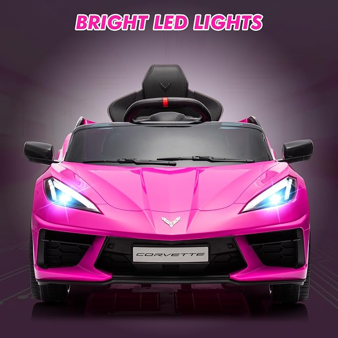 Garvee 12V Kids Ride on Car Licensed Corvette Toddlers Electric Sports Car Ride on Toy with Remote Control, Visual Dashboard, LED Lights, Music for Boys & Girls, Rose Red