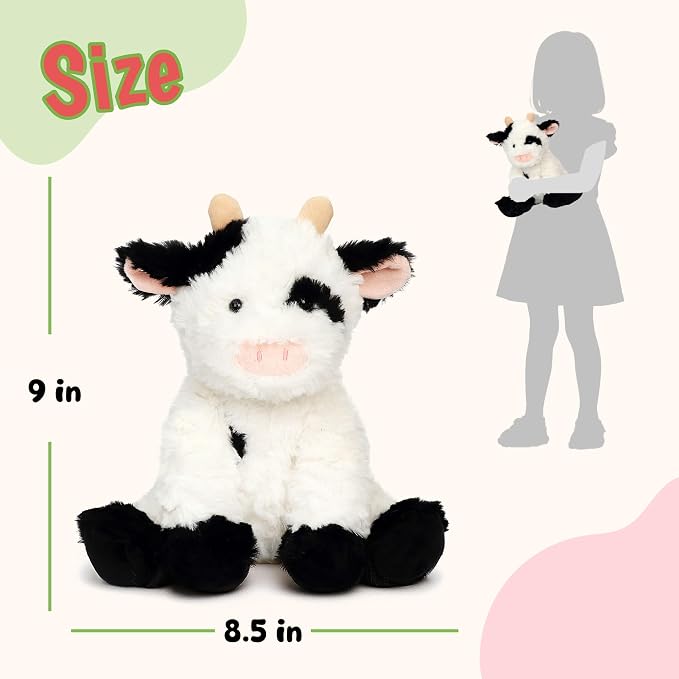 Hopearl Adorable Plush Cow Toy Floppy Kawaii Dairy Cattle Soft Stuffed Animal Cute Birthday Holiday Gift for Boys Girls Kids Toddlers, 9''
