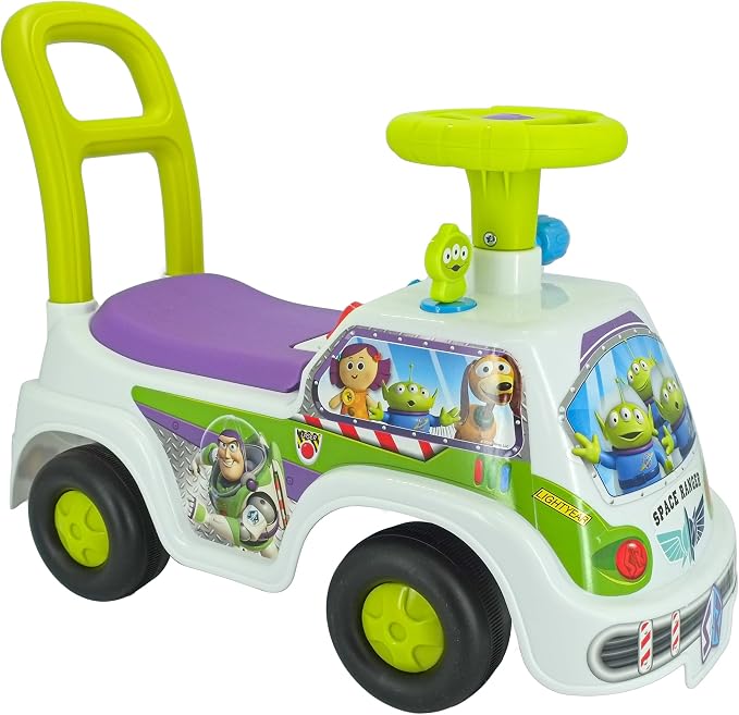 Kiddieland Buzz Lightyear Ride-On Foot-to-Floor Push Handle Toy with Lights & Sounds, Interactive Dashboard, Ages 12–36 Months, Batteries Included
