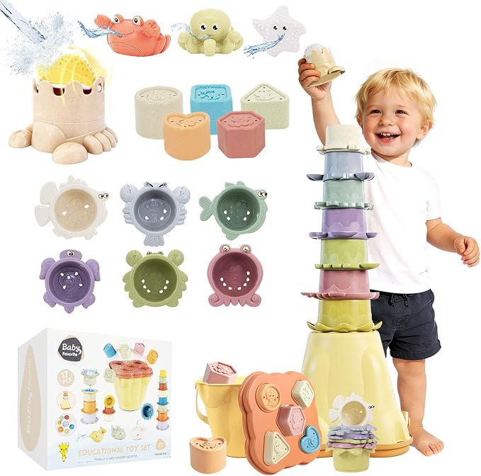 BYFWH Stacking Toy for Toddler 1-3, Baby Shape Sorter Nesting Cup for Infant 12-18 Month, 4 in 1 Monstessori Learning Toys for Sand & Bath, Birthday Gift for Girls Boys 1 2 3