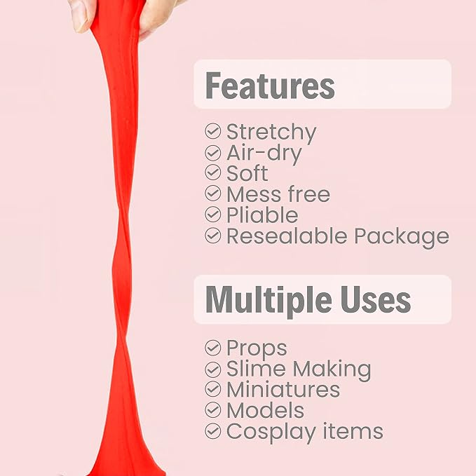 BOHS Red Foam Clay - Squishy,Soft, Air Dry -for School Project,Cosplay,Fake Bake, Slime Supplies-100 Grams