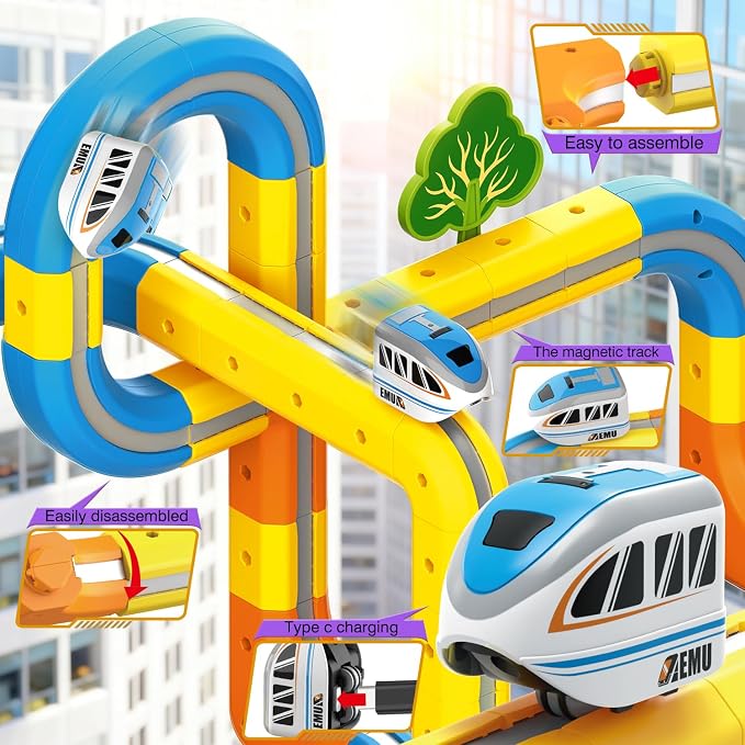 VEAIS Electric Train Set for Kids, 118Pcs 3D Flexible Race Track Sets, Gravity-Defying Motorized Car for Toddlers,Montessori STEM Train Tracks Toys,Birthday Gifts for Kids Boys Girls Age 3 4 5 6 7 8+