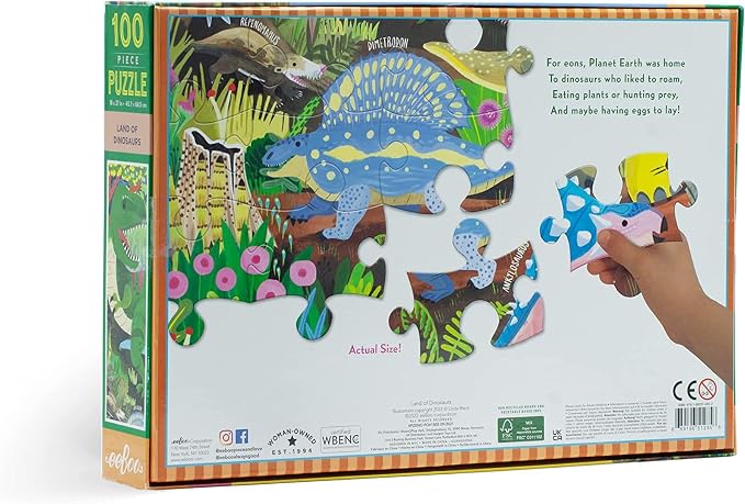 eeBoo 100 Piece Puzzle for Kids - Land of Dinosaurs Children's Puzzle Prehistoric, Large Pieces for Small Hands to Develop Motor Skills
