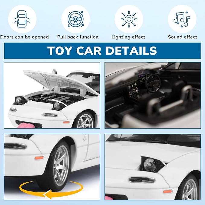 Car Toys for Boys 1 32 Diecast Cars Metal Toy Car,Collectibles Model Car Kits for Adults and Kids,Pull Back Cars with Lights and Sounds,Toy Cars for Boys Age 4-7（White）