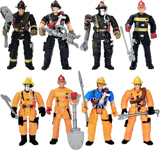 8 Pieces Firefighter Action Figures, Fireman Toys for 3 4 5 6 7+ Year Old Boys, 4-Inch Toy Figure & Playsets with Accessories, Ideal Gifts for Boys Girls Kids, Christmas Stocking Stuffers Party Favor