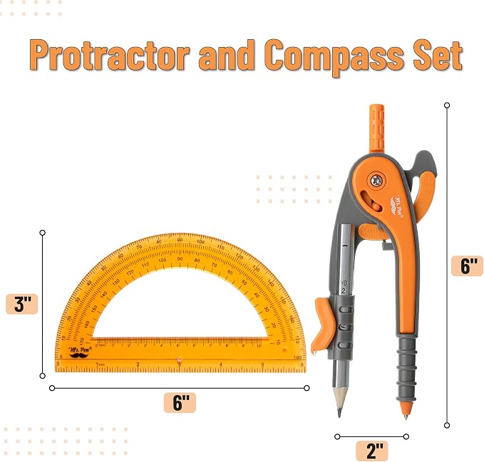 Mr. Pen- Geometry Compass and Protractor Set, 6 Inch Compass | 6 Inch Protractor, Drawing Tool for School, Clear Plastic, Easy Grip, Precision Design for Math, Art, Drafting, Architecture