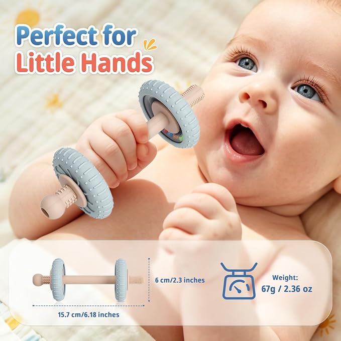 Baby Teething Rattles Toys 3-6 Months, Silicone Baby Teether Toys for Teething Relief, Teething Straws for Babies 6-12 Months, Infant Chew Sticks Toys, Gift for Newborn Boys Girls, BPA Free
