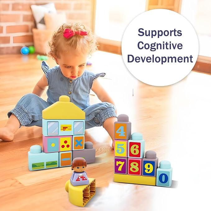Baby Blocks, 34PCS Soft Building Blocks for Babies 12M+ | Soft Easy-Grip Blocks, Build Cars, Houses & Number Shapes, Colorful Puzzle Blocks, Early Learning Gift for Babies 12M+