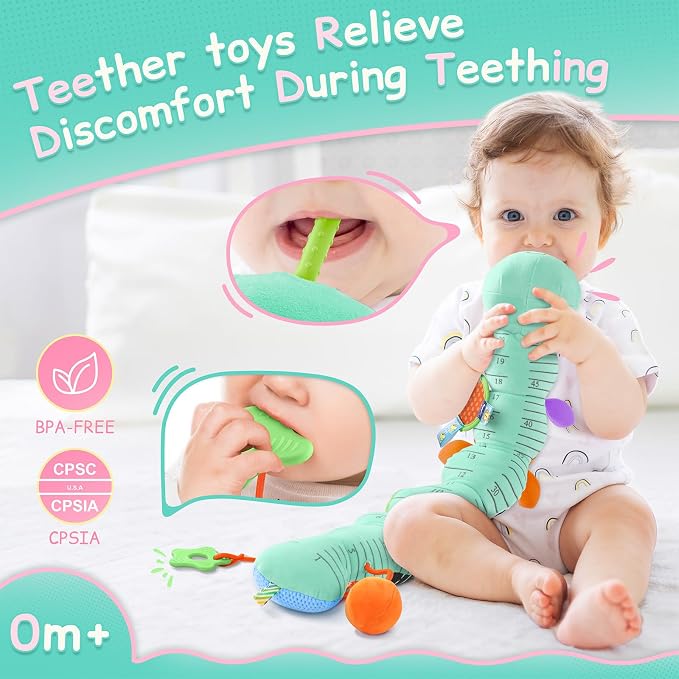 Baby Sensory Musical Caterpillar Plush Toy, Soft Stuffed Animal with Mirror Crinkle Paper Rattle Teether, Tummy Time Play Toy for 0-12 Months Newborn Infant, Baby Shower Gift for Boys Girls, Blue