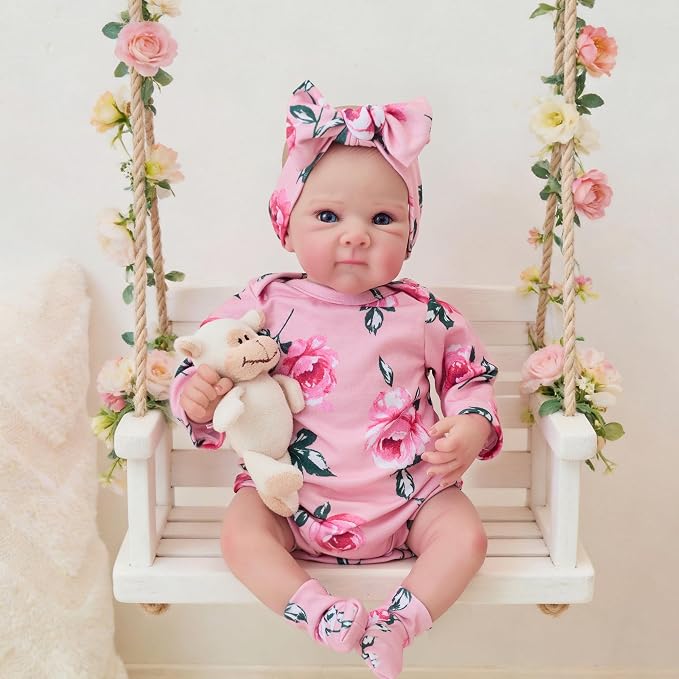 FOCKOF Realistic Reborn Baby Dolls - 18 Inch Real Life Baby Doll Girl Lifelike with Accessories for 3+ Years Old (Red)