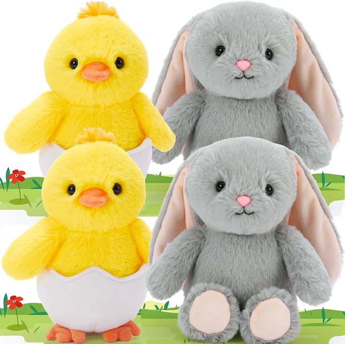 MaoGoLan 4Pcs Easter Stuffed Animals Bulk for Kids, 10 inch Floppy Bunny Stuffed Animals Plush Chick Toys Party Favors Birthday Decorations Girls Easter Gift Basket Stuffers