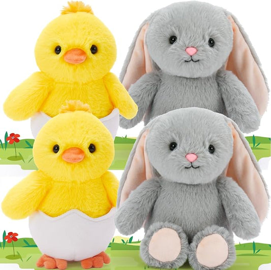 MaoGoLan 4Pcs Easter Stuffed Animals Bulk for Kids, 10 inch Floppy Bunny Stuffed Animals Plush Chick Toys Party Favors Birthday Decorations Girls Easter Gift Basket Stuffers