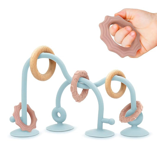 Baby Suction High Chair Toys - Enhanced 24hr Hold Suction Cup Sensory Bath Toys for Babies 6-12 Months, Toddlers, Infant, Interactive Silicone Montessori Teether Toy | Enhanced 24hr Hold Suction Cup Bath Toys for Babies 6-12 Months, Toddlers, Infant, I...