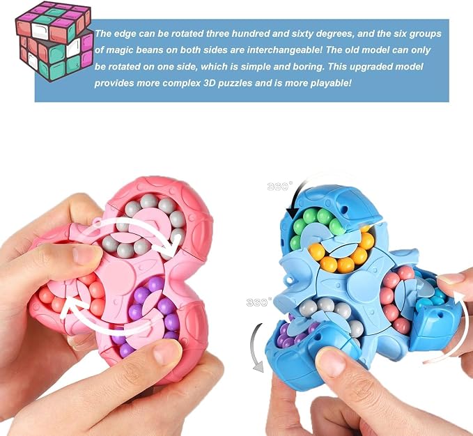 YUDANSI Magic Bean Puzzle Toy, Rotating Magic Bean & Fidget Cube 2-in-1, Rotating Magical Cube Fidgets Gift for Kids Boys Girls Age 3+, 5-7, 8-12, Brain Teaser Fingertip Toys for Teens Adults