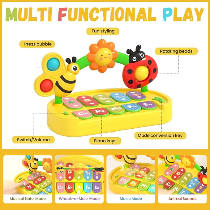 Musical Piano Keyboard Toy with Light-Up Keys for Toddlers 1-3 | Interactive Early Learning Educational Baby Toy, Sensory STEM Portable Travel Gift for Boys Girls Yellow