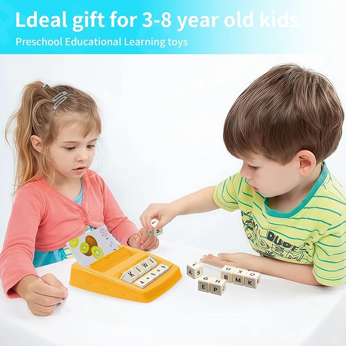 Educational Toys for Kids Ages 3-8, Matching Letter Spelling Game ABC Math Learning, Xmas Birthday Party Gifts for 3 4 5 6 7 8 Year Olds Boys and Girls Yellow