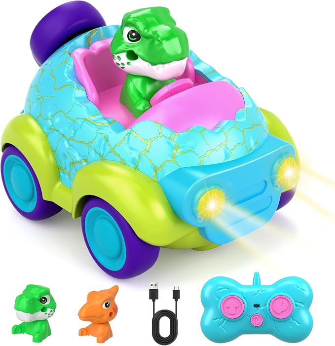 Remote Control Car for Toddlers, Dinosaur Toys for Ages 2-4 | Built-in Light & Music, Rechargeable RC Car Birthday Gifts for 2 3 4 Year Old Boys Girls