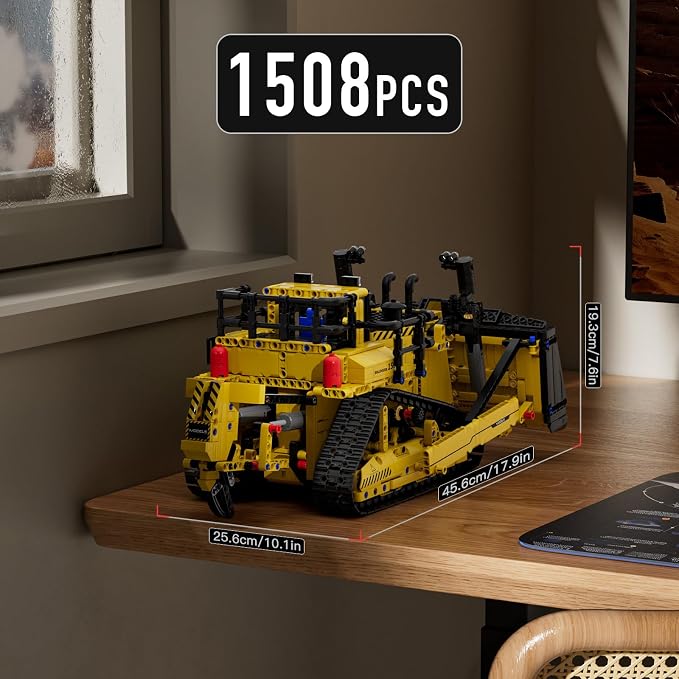 RC Bulldozer Building Set, 1508 Pcs Motorized Remote Control Construction Vehicle Model, 15084 STEM Engineering Blocks Toy for Adults 14+, APP and Controller Dual Control Collectible