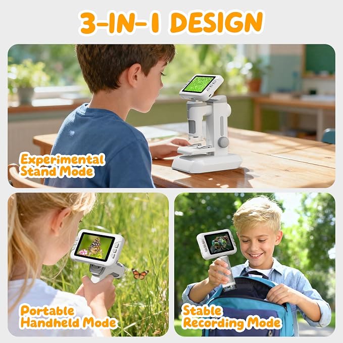 1600X Microscope for Kids, 1080P 4.0" Digital Screen Kids Microscopes with Slides Kit, Educational Science Toys for Christmas Birthday Gifts for 3-14 Year Old Children Students