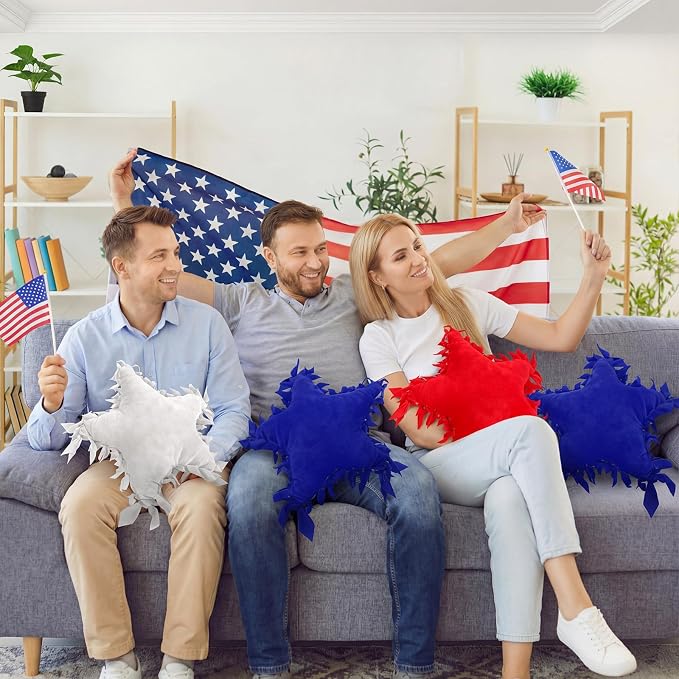 Weysat 6 Sets Patriotic Star Fleece Tied DIY Pillow Craft Kits Independence Day USA 4th of July Red White Blue 250th Fleece Tied Pillow Craft for Fourth of July Memorial Day Party Favor