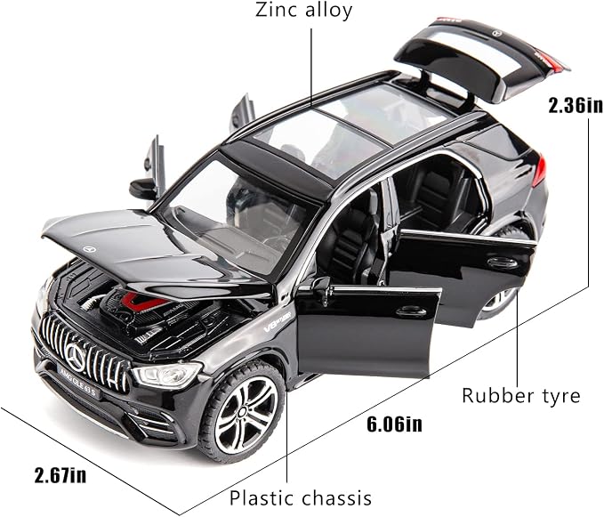 WAKAKAC 1/32 Scale AMG GLE 63S SUV Toy Car, Alloy Diecast Collectible Pull Back Car Model with Light and Sound Toy Vehicles for Adults Boys Girls Gift Toy(Black)
