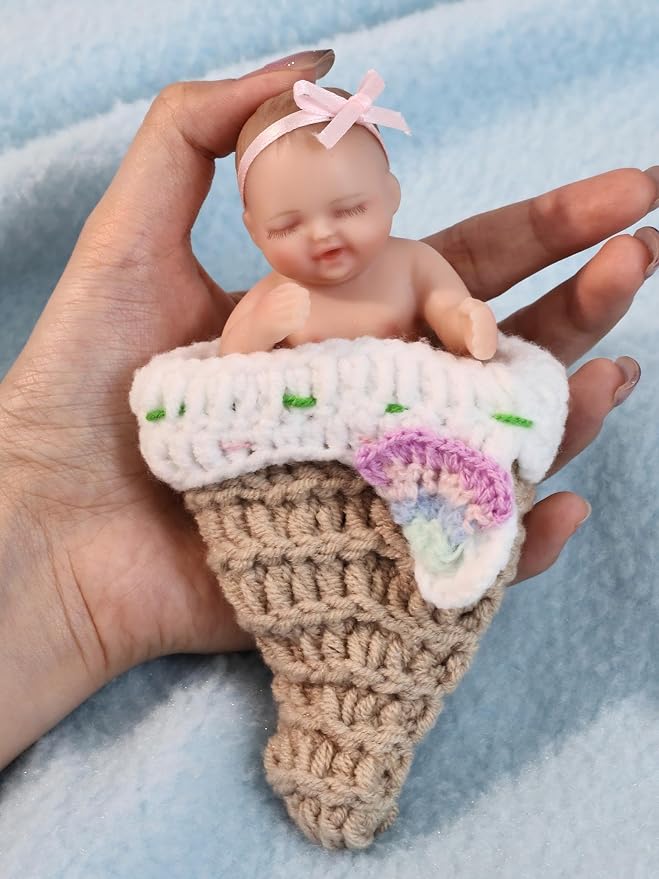 4inch Mini Platinum Silicone Reborn Baby Doll, Tiny Silicone Baby Dolls，Realistic Newborn Baby Dolls Full Body Stress Relief, Decoration, Gifts, Collectible