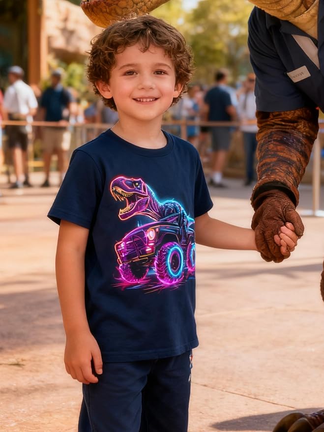 Lovekider Cotton Shirt for 3-6T Boys Truck Dinosaur Toddler Kids T-Shirt Short Sleeve Excavator Construction T-Rex Tee Shirts