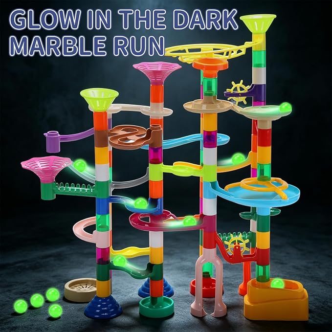 EagleStone 150PCS Marble Run STEM Maze Building Toy Race Track Set | 90 Track Pieces With 30 Glow In The Dark Marbles, Marble Maze Building Toy For Kids Ages 3-12, Educational Gift Boys Girls