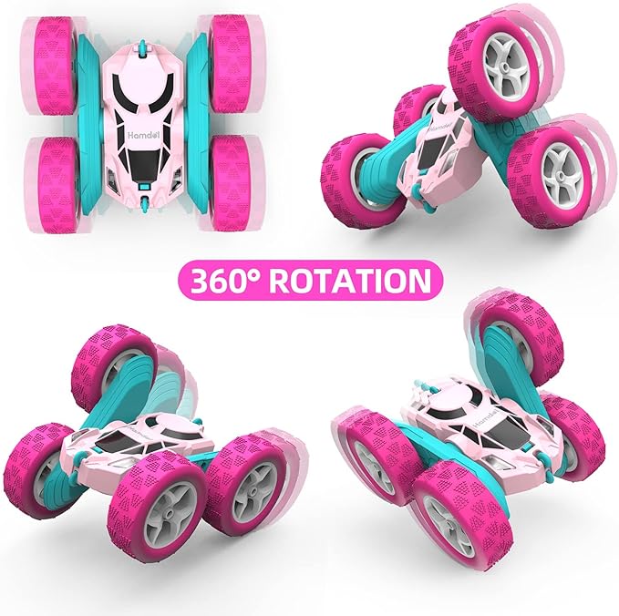 Hamdol Pink Remote Control Car for Girls, 360° Flipping Stunt Car with LED Headlights, Rechargeable 4WD Electric Toy Vehicle, Princess Gift for 6 7 8 9 10 11 Year Old Girls, Birthday & Christmas Toy