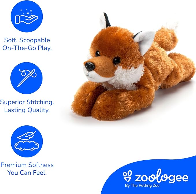 The Petting Zoo Red Fox Stuffed Animal Plushie, Gifts for Kids, Scoopz Wildlife Animals, Fox Plush Toy, 8 inches