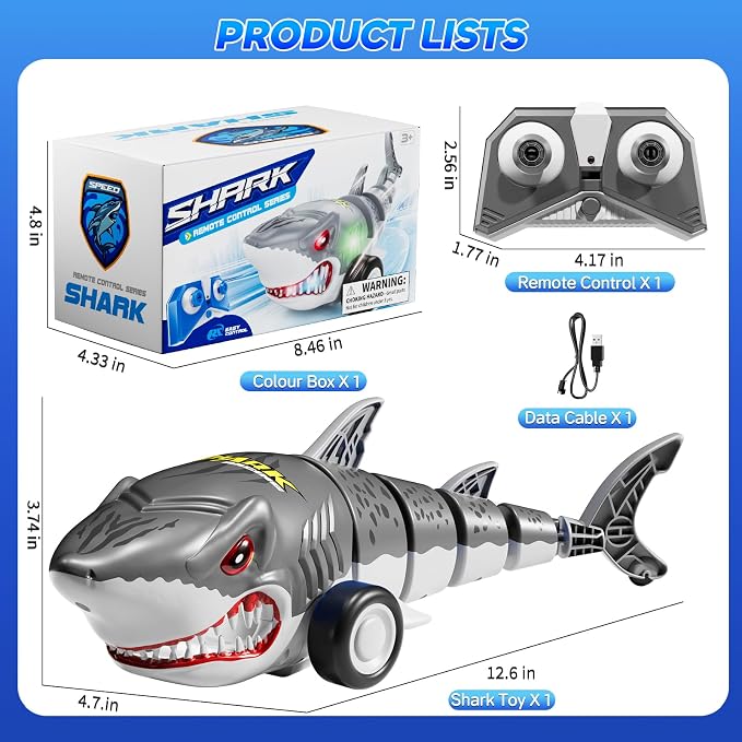 2.4Ghz Remote Control Shark Toys for Kids Boys, Electric RC Shark Car Truck Toys with Light, All Terrain RC Car Truck for Indoor Outdoor, Shark Toys Birthday Gifts for Kids Boys Girls Age 3-5 5-7 4-8