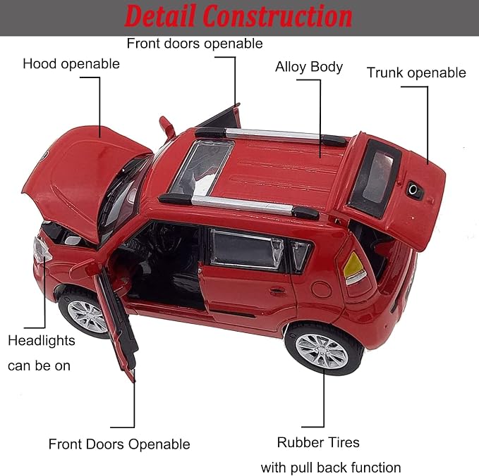 Toy Cars Diecast Car Models Soul Hatchback Model Cars,Pull Back Cars,Boxy Car Toy with Sound and Light for 3+ Year Old Boys(Red)