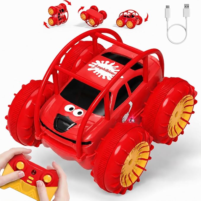 Remote Control Car, Fast Direct Charging RC Cars Amphibious 360° Rotating LED Rechargeable Stunt Car 2.4Ghz 4WD All Terrain RC Race Cars Toy Christmas Birthday Gift for Kids Boys Girls Aged 3-12 years