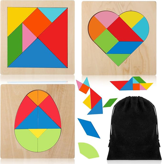 Yunsailing 3 Pack Large Wooden Blocks Puzzles Hexagon Tangram Puzzle Wooden Russian Brain Puzzles for Adult Challenge Teasers Geometric Jigsaw Logic Iq STEM Educational Gift Graduation(Novel)