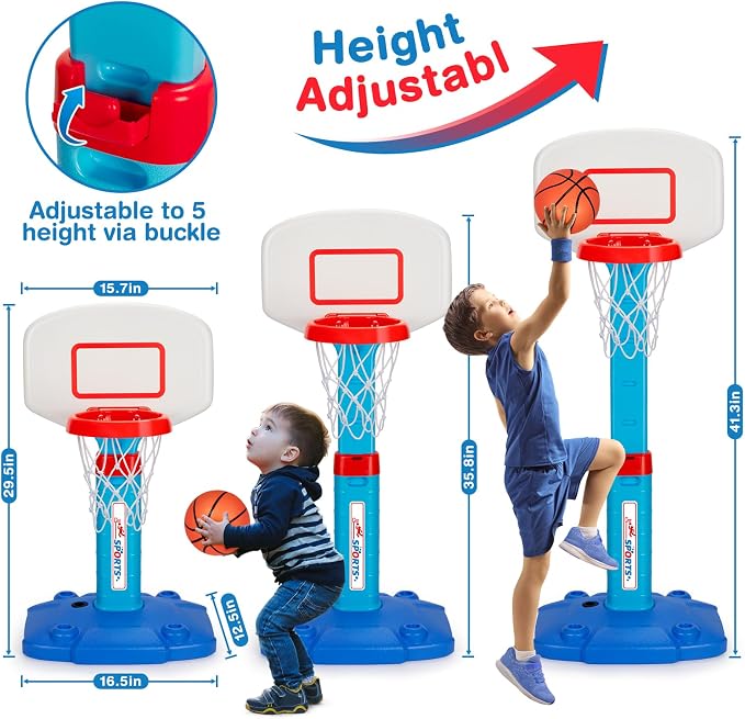 LACCHOUFEE Basketball Hoop Indoor Outdoor Toys for Toddlers 1-3, Kids Basketball Hoop with 3 Balls, Adjustable Mini Basketball Goal, Birthday Sports Toys Gift for Baby Boys Girls Age 1 and Up - Blue