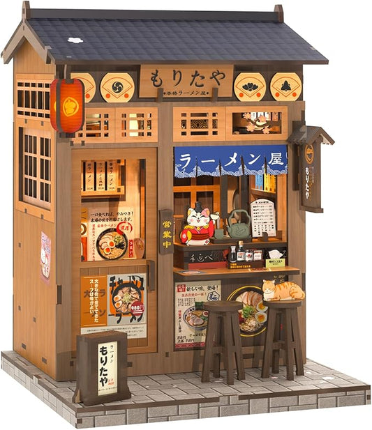 Cutefun Book Nook Kit - DIY Miniature House Kit for Adults, Japanese 3D Wooden Puzzle Tiny House with LED, Dollhouse Kit Bookshelf Insert Decor Creative Gifts for Teens and Beginners (Morita Ramen)