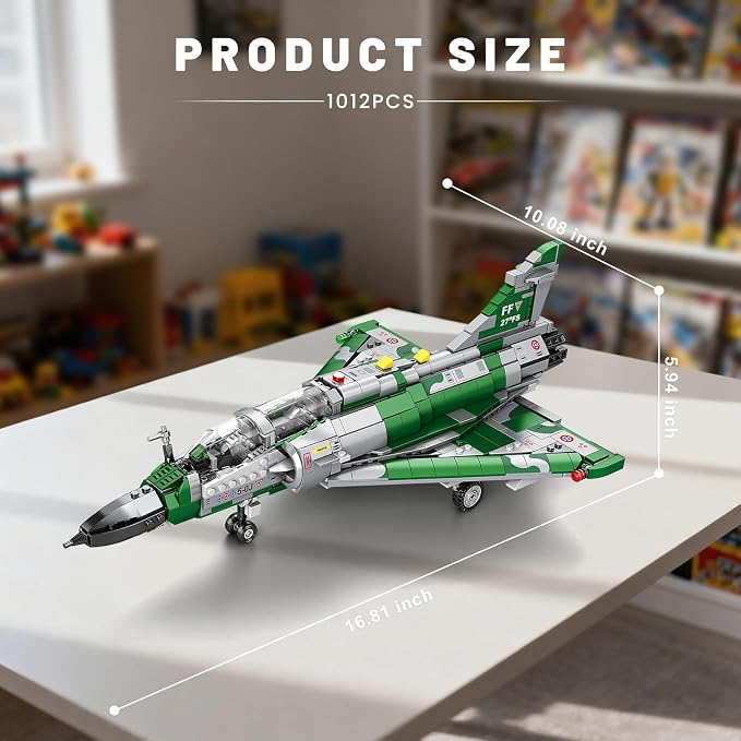 Reobrix Mirage 2000 Fighter Jet Building Kit for Adults and Teens, 1012 PCS Military Airplane Model Set, STEM Aircraft Toy with Openable Cockpit & Retractable Landing Gear, Display Collectible Gift