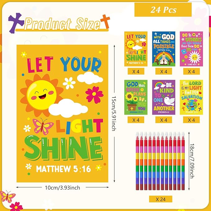 Cinrobiye 24 Set Bible Coloring Books with Stacking Crayons, Religious Activity Set for Church Events, Sunday School, VBS Activities, Faith Gatherings and Community Outreach