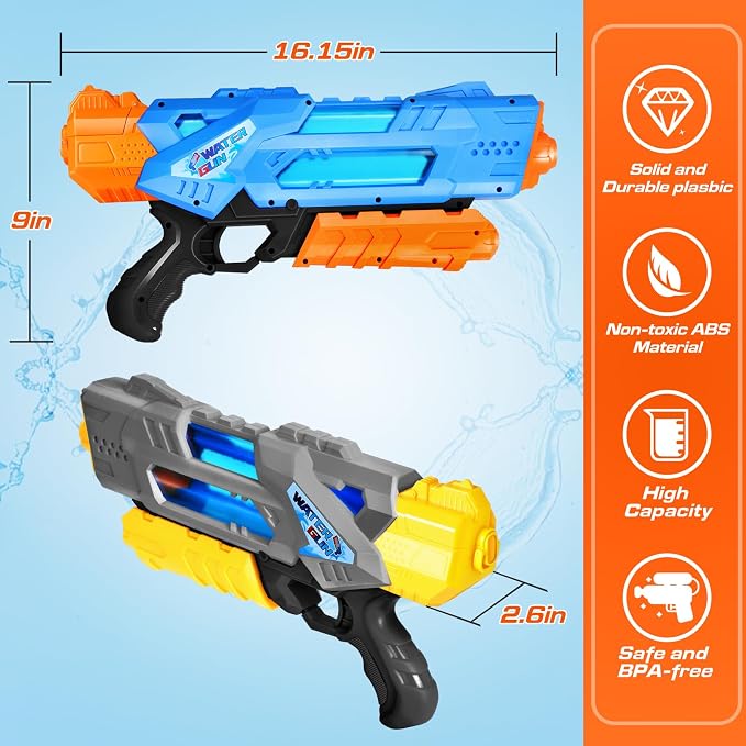 Quanquer Super Water Guns for Adults - 1200cc 2 Pack Super Guns Water Soaker Blaster Squirt Toy with Excellent Range - Gift Toys for Outdoor Swimming Pool Fighting Play (Blue Grey)