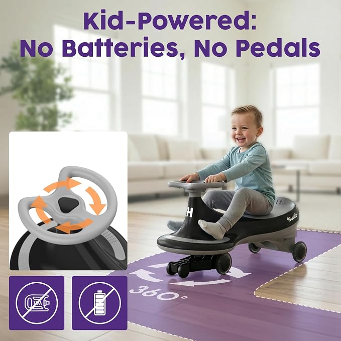 Hurtle Swing Ride On Car, Wiggle Car Toy for Kids, No Pedals, Batteries or Gears, Safe Toddler Ride On Toy with Twist & Go Motion, for Indoor & Outdoor Use, Suitable for Kids Above 2 Years, Black