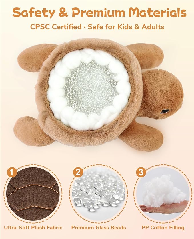 gnomantic Turtle Weighted Stuffed Animals - 22 Inch 4.5 Pounds Weighted Plushies Sea Turtle Stuffed Animal - Big Tortoise Plush - Cute Plush Toys Gifts for Kids & Adults (Brown)