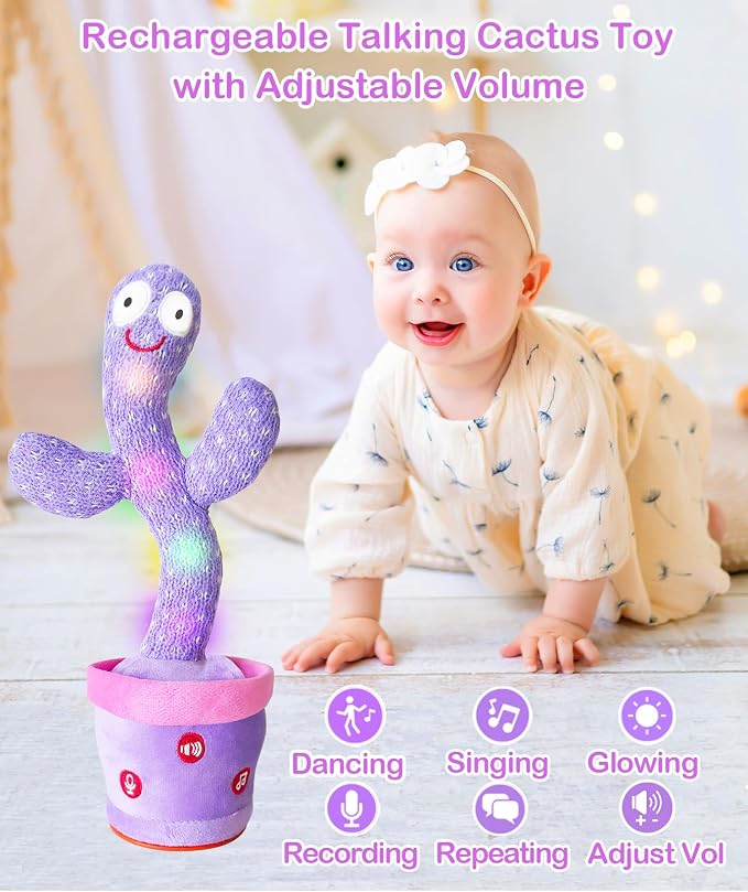 Dancing Talking Cactus Toy Mimics Back, Interactive Singing Mimicking Cactus Baby Toy That Talks Back, Upgraded Safe Plush Eyes Baby Toys 6-12 Months, 1 Year Old Girl Gifts, Baby Girl gifts