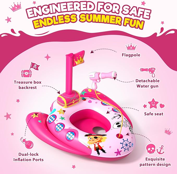 Kids Pool Floats with Water Gun, Toddler Inflatable Pool Toys for Kids Age 3-8 Years Old, Summer Outdoor Water, Beach, Swimming Pool Toys Gift for Boys and Girls