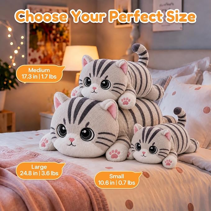 Tabby Cat Weighted Stuffed Animal, Soft Plush Toy Gift(17.3 Inch, 1.7 Lbs)
