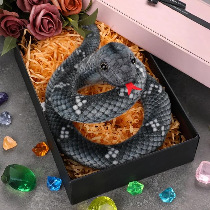 Snake Plush, Stuffed Snake Animal, 27 in Small Toy Snakes for Kids, Giant Stuffed Animals, Lifelike Plush Snake for Birthday Present Party Prank Prop (Black)