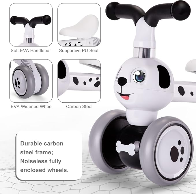 YGJT Baby Balance Bike Toys for 1 Year Old, Birthday Gifts for Boys and Girls, Silent Wheels & Non-Pedal Baby Walker Riding Toys for 10-36 Months Toddlers, Kids First Bike Gifts Spotty Dog