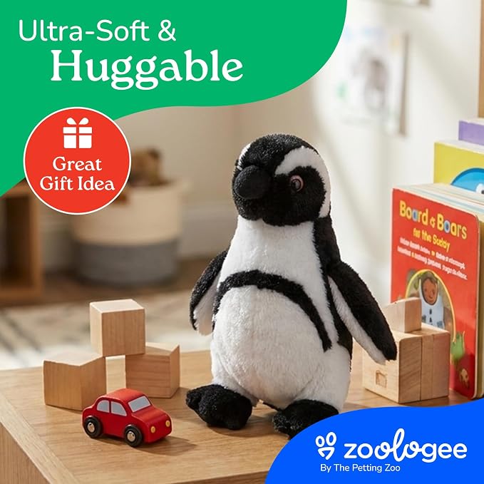 The Petting Zoo African Blackfoot Penguin Stuffed Animal Plushie, Gifts for Kids, Scoopz Zoo Animals, Penguin Plush Toy 8 Inches